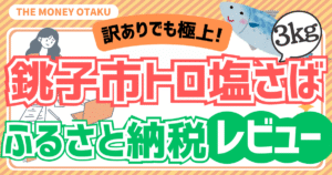 楽天ふるさと納税の返礼品、千葉県銚子市の訳ありトロ塩さば3kgレビューを紹介するアイキャッチ画像