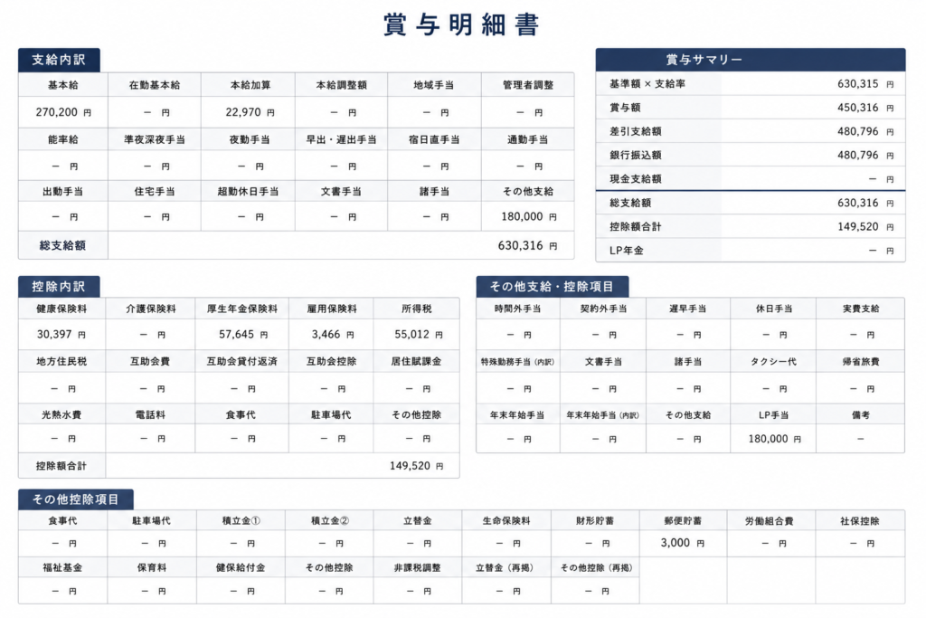 臨床検査技師35歳係長の冬ボーナス明細書|賞与額450,316円・手取り480,796円の内訳